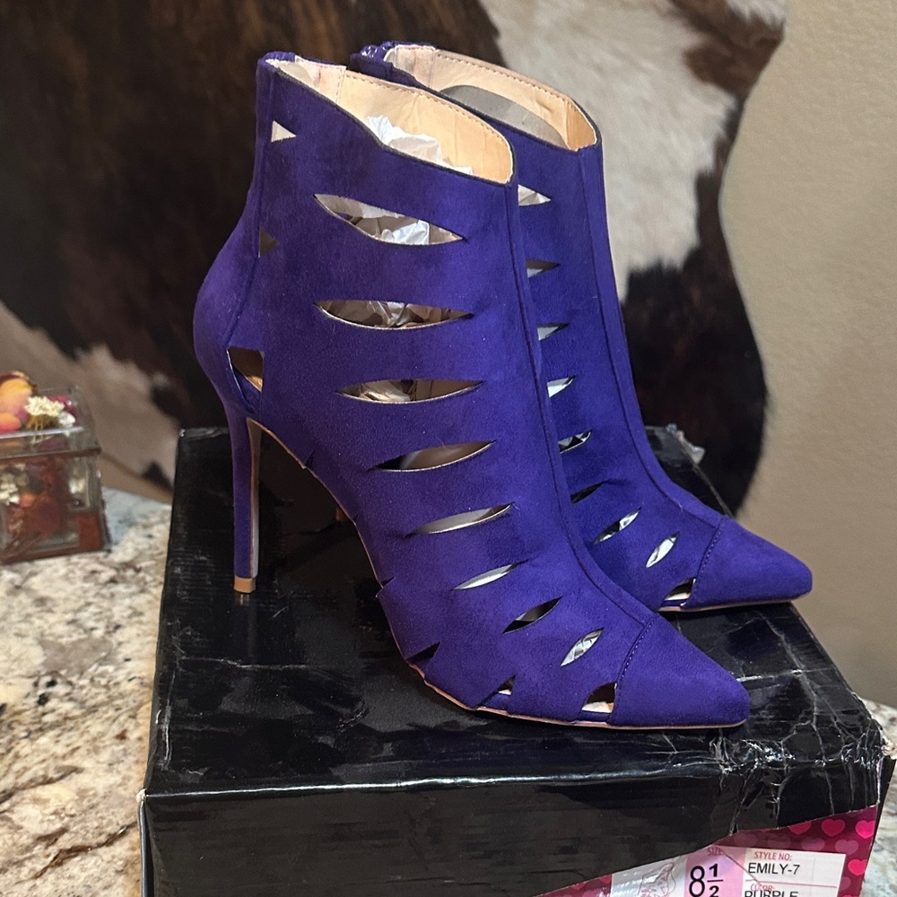Purple Cutout Ankle Boots